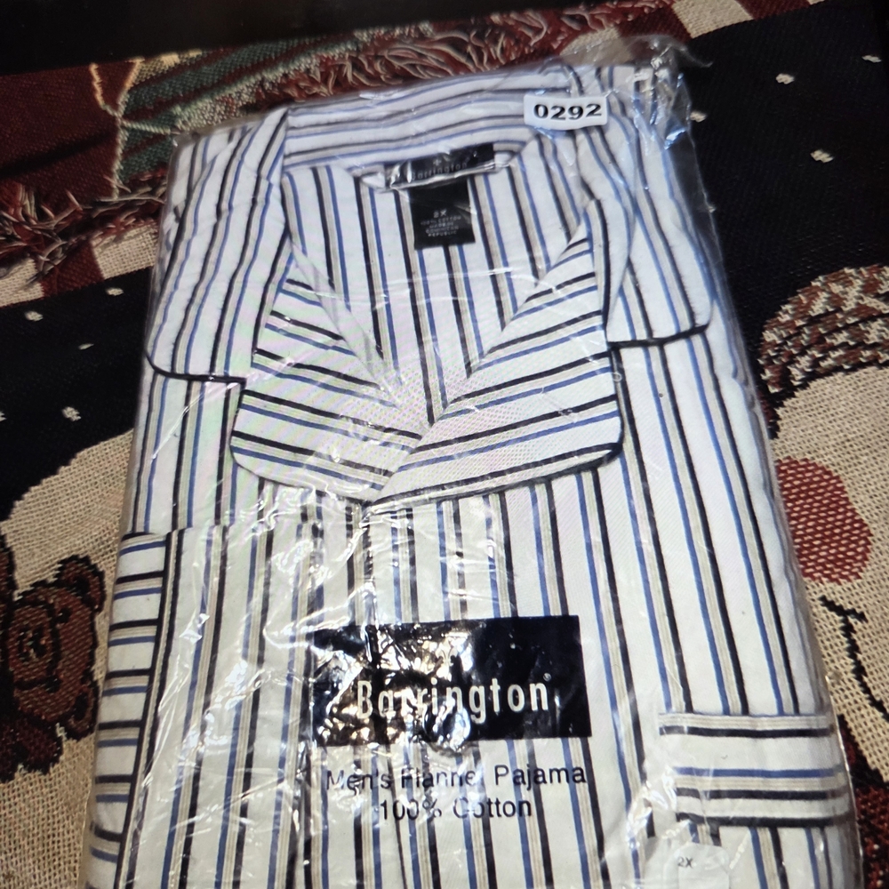 Barrington Men's Flannel Pajama - White and Blue Stripes